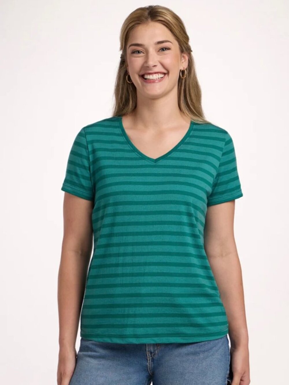 NEW WoolX Junie V Neck Size Large Coastal Stripe